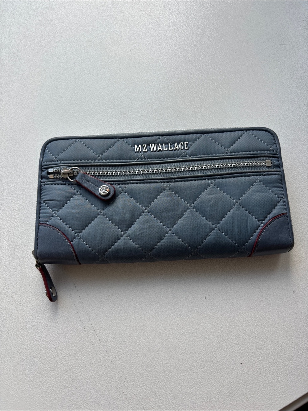 MZ Wallace Quilted blue Zip-Around Wallet with Front Pocket